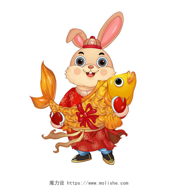 兔年拟人卡通形象年年有鱼喜庆节日吉祥新春兔年新年兔子